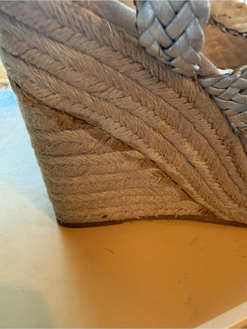 Michael Kors Metallic Silver Braided Espadrille Wedge Sandals
